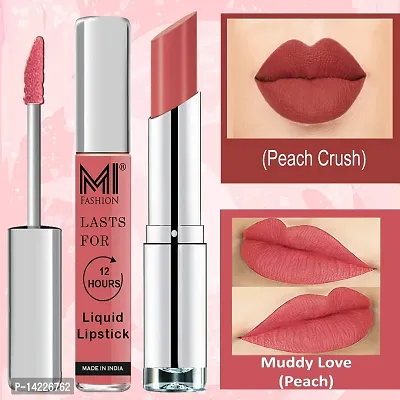 MI Fashion Made in India Lipstick Combo Offers 100% Veg Long Lasting - Peach Liquid Matte Lipstick, Peach Crush Creamy Matte Lipstick-thumb3