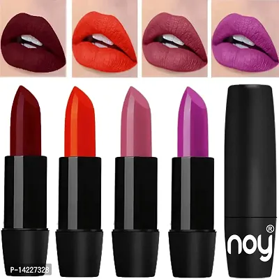 NOY Long Wearing Bold Pigmented Lipsticks Set of 4 (Dark Maroon, Orange, Light Onion, Purple)