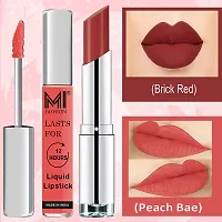 MI Fashion Made in India Lipstick Combo Offers 100% Veg Long Lasting - Peach Liquid Matte Lipstick, Brick Red Creamy Matte Lipstick-thumb2