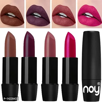 NOY 4 Pcs Creme Matte Lipsticks Set of Modern Colors Pro Quality (Chocolate, Dark Wine, Dark Nude, Magenta)