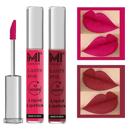 MI Fashion Matte Liquid Lipsticks Waterproof Long Lasting Pigmented Lip Gloss Set of 2 (Magenta Liquid Lipstick,Shimmer Cherry Liquid Lipstick, 6 ml)-thumb0