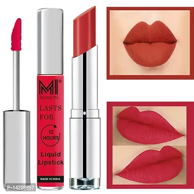 MI Fashion Made in India Lipstick Combo Offers 100% Veg Long Lasting - Spring Pink Liquid Matte Lipstick, Orange Fever Creamy Matte Lipstick