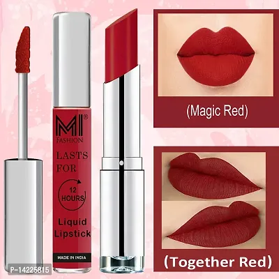 MI Fashion Made in India Lipstick Combo Offers 100% Veg Long Lasting - Red Liquid Matte Lipstick, Romantic Red Creamy Matte Lipstick-thumb3