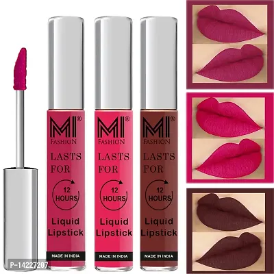 MI Fashion Matt Lipsticks Liquid Light Pink Lipstick, Pink Lipstick, Coffee Lipstick Set of 3 Pcs-thumb0