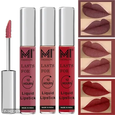 MI Fashion Waterproof Lipsticks Long Lasting Liquid Matte Chocolate Lipstick, Brown Lipstick, Lipsticks for Women Red Set of 3 Pcs-thumb0