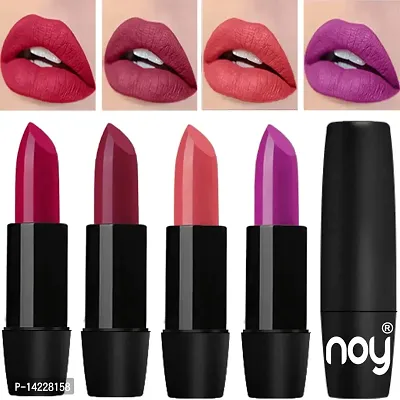 NOY Creme Matte Lipsticks Long Lasting Set of 4 (Passion Pink, Onion, Light Peach, Purple)