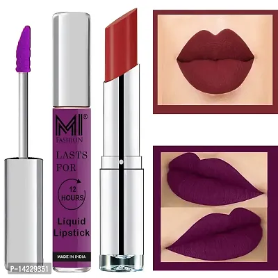 MI Fashion Made in India Lipstick Combo Offers 100% Veg Long Lasting - Deep Violet Liquid Matte Lipstick, Brown Sugar Creamy Matte Lipstick