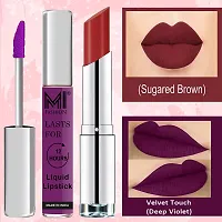 MI Fashion Made in India Lipstick Combo Offers 100% Veg Long Lasting - Deep Violet Liquid Matte Lipstick, Brown Sugar Creamy Matte Lipstick-thumb2