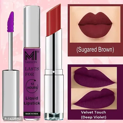 MI Fashion Made in India Lipstick Combo Offers 100% Veg Long Lasting - Deep Violet Liquid Matte Lipstick, Brown Sugar Creamy Matte Lipstick-thumb3