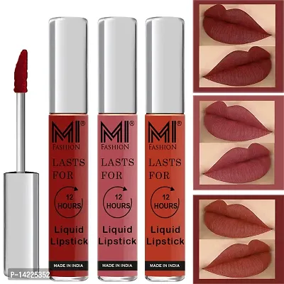 MI Fashion Lipstick Combo Liquid Matte Red Brown Lipstick, Nude Matte Lipstick, Brick Red Lipsticks Set of 3 Pcs