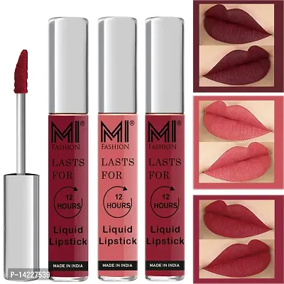 MI Fashion Liquid Lipsticks Matte Red Lipstick Matte Long Lasting, Peach Matte Lipsticks, Cherry Red Matte Lipsticks Set of 3 Pcs