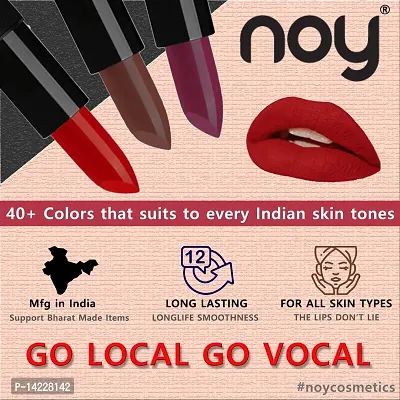 NOY 4 Pcs Creme Matte Lipsticks Set of Modern Colors Pro Quality (Passion Pink, Dark Maroon, Orange, Carrot Red)-thumb2