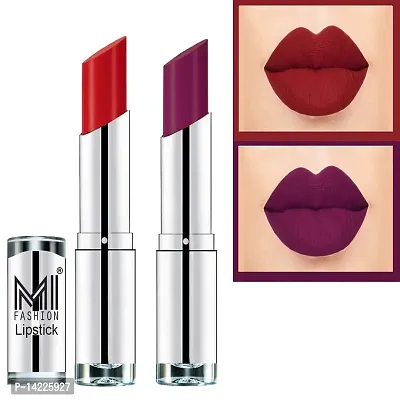 MI Fashion Color Riche Creme Matte Sexy Lipsticks (Red Alert,Purple Passion, 7 g)