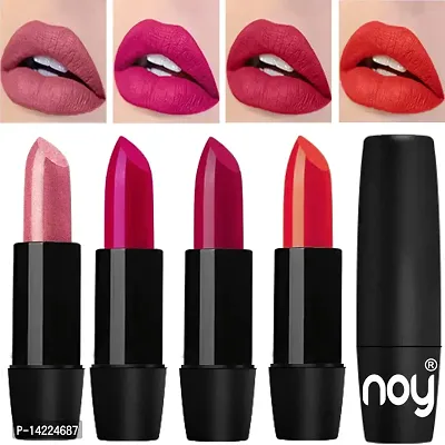 NOY Long Stay Bold Color Payoff Creamy Matte Lipsticks Set of 4 (Metallic Pink, Magenta, Passion Pink, Coral)-thumb0