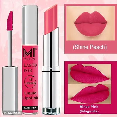 MI Fashion Made in India Lipstick Combo Offers 100% Veg Long Lasting - Magenta Liquid Matte Lipstick, Peach Creamy Matte Lipstick-thumb3