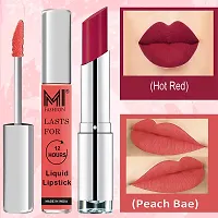 MI Fashion Made in India Lipstick Combo Offers 100% Veg Long Lasting - Peach Liquid Matte Lipstick, Dry Red Creamy Matte Lipstick-thumb2