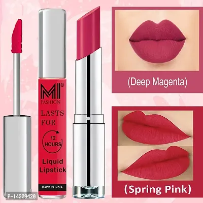 MI Fashion Made in India Lipstick Combo Offers 100% Veg Long Lasting - Spring Pink Liquid Matte Lipstick, Dark Magenta Creamy Matte Lipstick-thumb3