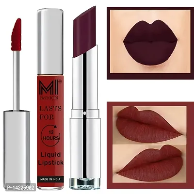 MI Fashion Made in India Lipstick Combo Offers 100% Veg Long Lasting - Brown Liquid Matte Lipstick, Maroon Rebel Creamy Matte Lipstick