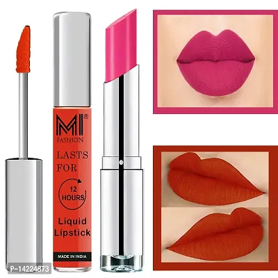 MI Fashion Made in India Lipstick Combo Offers 100% Veg Long Lasting - Orange Liquid Matte Lipstick, Pink Passion Creamy Matte Lipstick