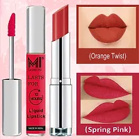 MI Fashion Made in India Lipstick Combo Offers 100% Veg Long Lasting - Spring Pink Liquid Matte Lipstick, Orange Fever Creamy Matte Lipstick-thumb2