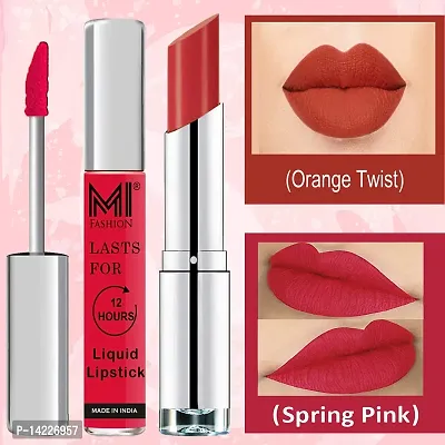 MI Fashion Made in India Lipstick Combo Offers 100% Veg Long Lasting - Spring Pink Liquid Matte Lipstick, Orange Fever Creamy Matte Lipstick-thumb3