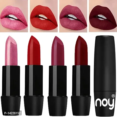 NOY Long Wearing Bold Pigmented Lipsticks Set of 4 (Metallic Light Pink, Red, Onion, Dark Maroon)