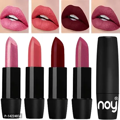 NOY Creme Matte Creamy Lipsticks Combo for Women (Metallic Light Pink, Light Peach, Dark Maroon, Metallic Pink Purple)-thumb0