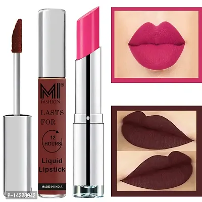 MI Fashion Made in India Lipstick Combo Offers 100% Veg Long Lasting - Dark Brown Liquid Matte Lipstick, Pink Passion Creamy Matte Lipstick