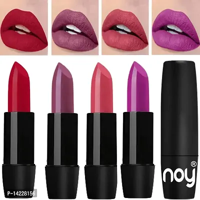 NOY Creme Matte Creamy Lipsticks Combo for Women (Carrot Red, Wine, Peach, Purple)