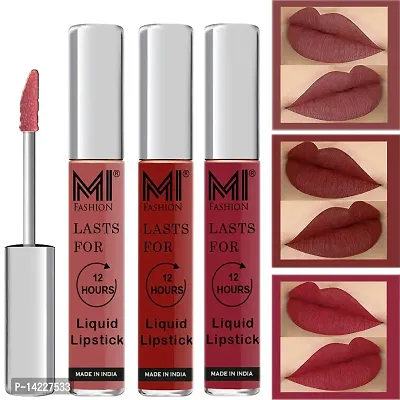 MI Fashion Waterproof Lipsticks Long Lasting Liquid Matte Dark Brown Lipsticks, Red Brown Lipstick, Cherry Red Lipstick Set of 3 Pcs