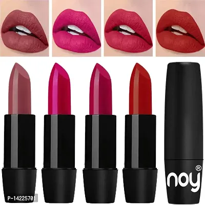 NOY Long Lasting Creme Matte Lipsticks Combo of 4 Pcs (Dark Nude, Magenta, Passion Pink, Brick Red)-thumb0