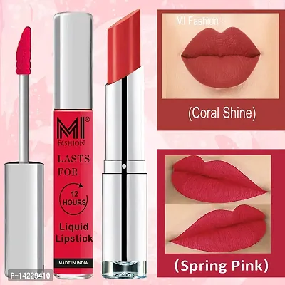 MI Fashion Made in India Lipstick Combo Offers 100% Veg Long Lasting - Spring Pink Liquid Matte Lipstick, Coral Glamour Creamy Matte Lipstick-thumb3