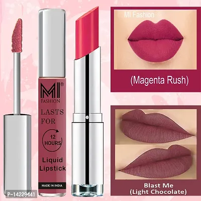 MI Fashion Made in India Lipstick Combo Offers 100% Veg Long Lasting - Light Chocolate Liquid Matte Lipstick, Magenta Creamy Matte Lipstick-thumb3