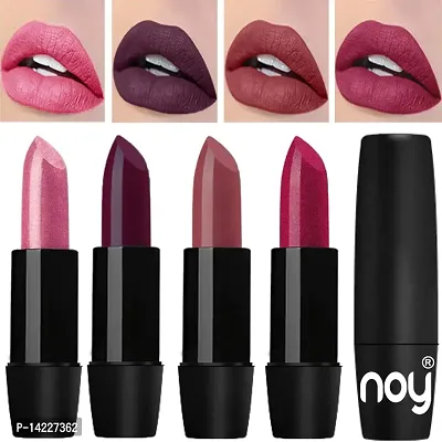 NOY Madly Matte Creamy Lipsticks Combo Long Lasting (Metallic Light Pink, Dark Wine, Dark Nude, Metallic Magenta)