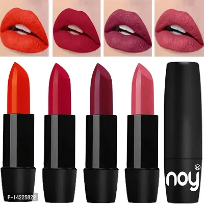 NOY Long Lasting Creme Matte Lipsticks Combo of 4 Pcs (Orange, Carrot Red, Wine, Peach)