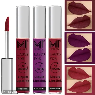 MI Fashion Liquid Lipsticks Matte Lipstick Red, Violet Matte Lipsticks, Cherry Red Matte Lipsticks Set of 3 Pcs