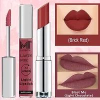 MI Fashion Made in India Lipstick Combo Offers 100% Veg Long Lasting - Light Chocolate Liquid Matte Lipstick, Brick Red Creamy Matte Lipstick-thumb2