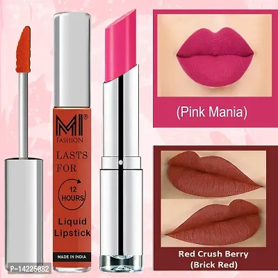 MI Fashion Made in India Lipstick Combo Offers 100% Veg Long Lasting - Brick Red Liquid Matte Lipstick, Pink Passion Creamy Matte Lipstick-thumb3