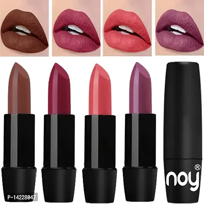 NOY Creme Matte Long Stay Bold Color Pigmentation Creamy Matte Lipstick Combo (Chocolate, Onion, Light Peach, Wine)