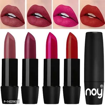 NOY Long Wearing Bold Pigmented Lipsticks Set of 4 (Dark Nude, Red Onion, Magenta, Brick Red)