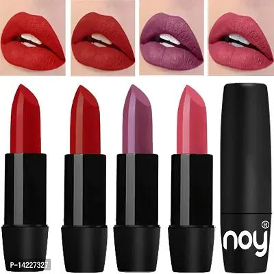 NOY 4 Pcs Creme Matte Lipsticks Set of Modern Colors Pro Quality (Red, Brick Red, Wine, Peach)