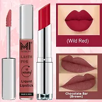 MI Fashion Made in India Lipstick Combo Offers 100% Veg Long Lasting - Brown Liquid Matte Lipstick, Red Bomber Creamy Matte Lipstick-thumb2