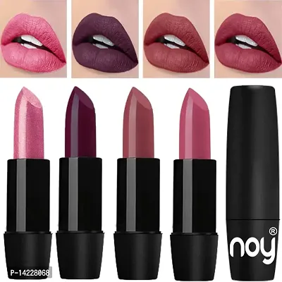 NOY Long Wearing Bold Pigmented Lipsticks Set of 4 (Metallic Light Pink, Dark Wine, Dark Nude, Light Onion)