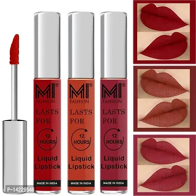 MI Fashion Lipsticks Combo Set Liquid Matte Lipstick Red, Brick Red Lipsticks, Cherry Red Lipstick Set of 3 Pcs-thumb0