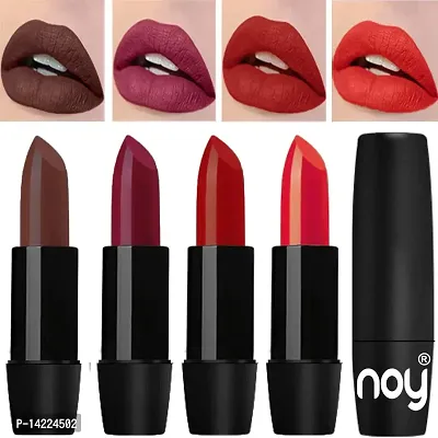 NOY Creme Matte Long Stay Bold Color Pigmentation Creamy Matte Lipstick Combo (Dark Brown, Wine, Brick Red, Coral)