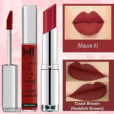 MI Fashion Made in India Lipstick Combo Offers 100% Veg Long Lasting - Brown Liquid Matte Lipstick, Mauve Creamy Matte Lipstick-thumb3