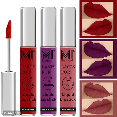 MI Fashion Lipsticks Matte Liquid Matte Lipsticks Red Color, Violet Lipsticks, Lipsticks Nude Shade Set of 3 Pcs