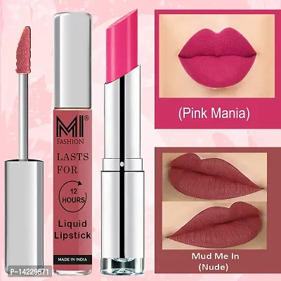 MI Fashion Made in India Lipstick Combo Offers 100% Veg Long Lasting - Nude Liquid Matte Lipstick, Pink Passion Creamy Matte Lipstick-thumb3