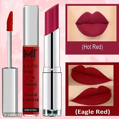 MI Fashion Made in India Lipstick Combo Offers 100% Veg Long Lasting - Red Liquid Matte Lipstick, Dry Red Creamy Matte Lipstick-thumb3