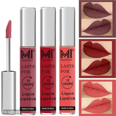 MI Fashion Liquid Lipsticks Matte Chocolate Lipstick, Lipsticks for Women Red, Peach Matte Lipsticks Set of 3 Pcs